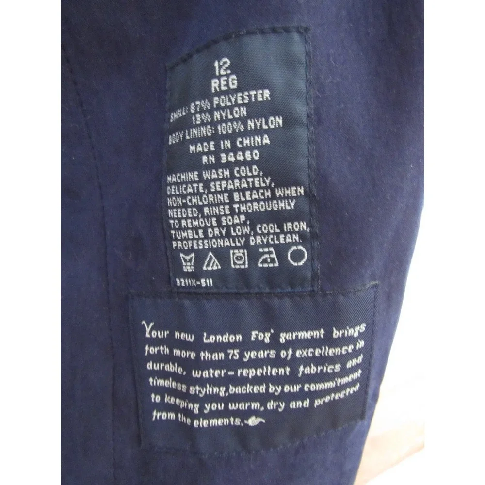 London Fog Trench Rain Coat Women 12 Navy Blue Belted Zip out Liner Long Classic - Picture 7 of 8